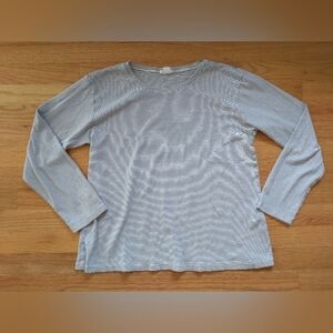 Lake Navy And White Long Sleeve Striped Pima Cotton Top